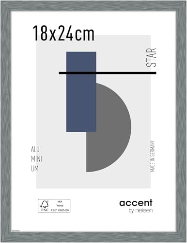 accent by nielsen Aluminium Bilderrahmen Star, 18 x 24 cm, Grau | Aluminium Fotorahmen im Hoch- & Querformat zum Auftstellen und Aufhängen Grau gebürstet Echtglas