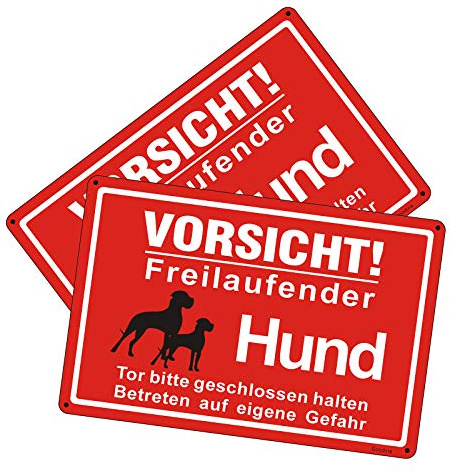 Goodvia Freilaufender Hund Schild Metall 20 * 30cm, 2 × Achtung Hunde Schild Vorsicht Freilaufender Aluminium Reflektierendes Schilder Warnung vor Dem Hund, Innen und Außen Anwendbar