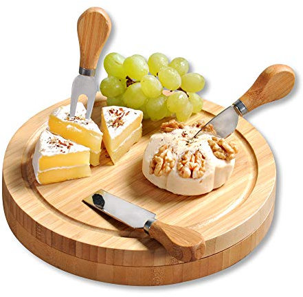 Kesper | Käseschneideplatte mit Besteck, Material: Bambus, Maße: B: 23 x H: 23 x T: 3,6 cm, Farbe: Braun | 58642