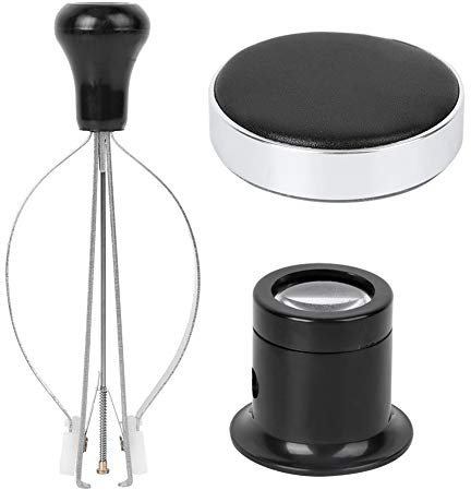 Klockreparationsverktygssats, borttagningstång + förstoringsglas + liten läderplatta