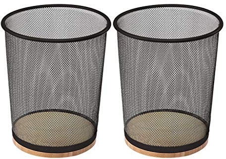 Poubelle créative en maille métallique de fer pour salon, cuisine, salle de bain, bureau, corbeille à papier en bambou (couleur : noir)