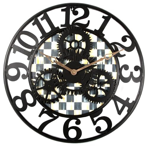 MACKENZIE-CHILDS Farmhouse Wall Clock, Decorative Clock for Living Room or Kitchen, Small, Black-and-White Courtly Check