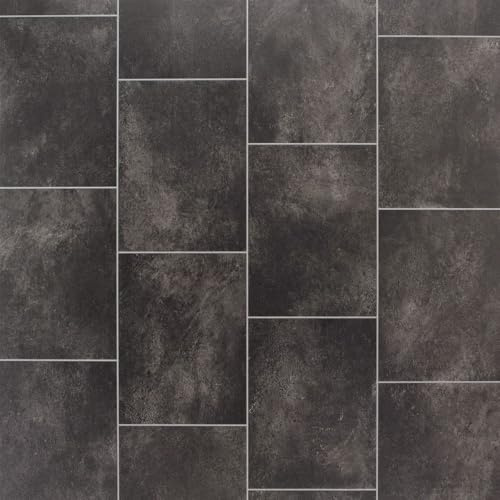 VINYL FLOORING UK Stone Tile Effect Anti Slip Vinyl Flooring Roll Home Office Kitchen Bedroom Bathroom Lino Modern Design 2M 3M 4M Wide Roll (1m(L) X 2m(W) (3'3 X 6'6), 8409L)