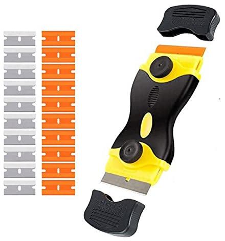 Hsthe Sea Raspador de vitrocerámica 2 en 1 Raspador de vitrocerámica Raspador de vidrio Raspador de viñeta Raspador de láminas, 10 cuchillas de acero al carbono y 10 cuchillas de plástico