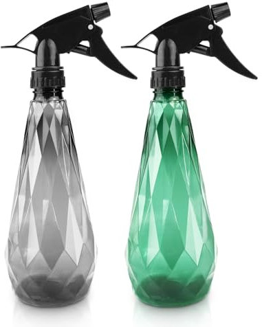 KEPLIN Water Spray Bottles (2 Pack) 600ml – Adjustable Nozzle for Mist & Stream | Reusable & Refillable w/Spray Nozzle | Ideal for Cleaning Kitchen Bath (Grey & Green)