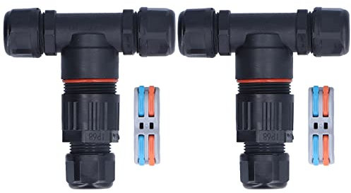 Scatola Di Giunzione a 3 Vie, Giunzione Cavi Elettrici a 3 Canali Da 2 Pezzi Connettore per Cavo a Forma Di T Impermeabile Ip68 per Luci Di Inondazione Esterne(Two in Two Out)