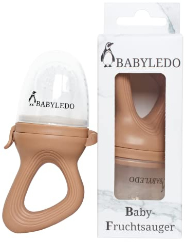 BABYLEDO Baby Fruit Dummy with Teething Ring for Fruit and Vegetables, Baby Teething Aid (Fox Brown)