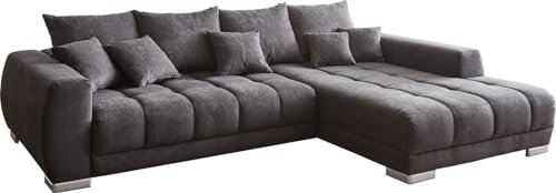 DELIFE Sofa Nabor Mikrofaser Schwarz 300x230 cm Recamiere re. + elektr. Vorziehfunktion