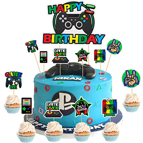 ENYACOS Tortendeko Geburtstag Videospiel Torten Deko Gaming Dekoration,Cake Topper Happy Birthday,Torten Deko für Jungs,Muffin Deko Geburtstag,Kuchen Dekorationen (A)