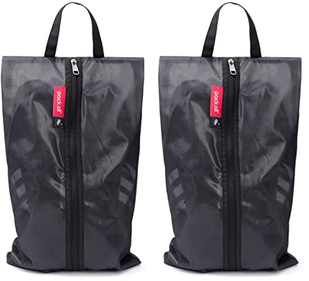 packa alla vattentåliga skoväskor för resor, förvaring organisatör skopåse med dragkedja, flerfärgad för män och kvinnor, 2-pack Plus-svart, Skoväska