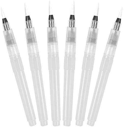 Yasmous 6PCS Watercolour Brush Set - Refillable Water Pen with Nylon Tips and Reservoir - 6 Different Sizes for Art Painting, Calligraphy