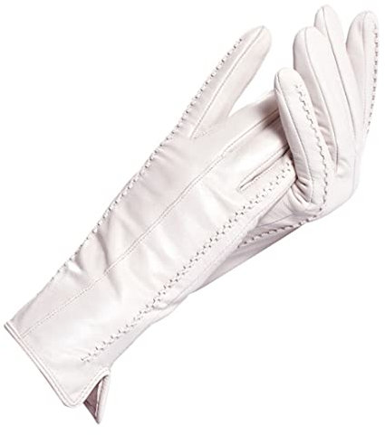 Weiß Leder Damen Handschuhe Leder Baumwolle Futter Warm Mode Lederhandschuhe Lederhandschuhe Warm Winter
