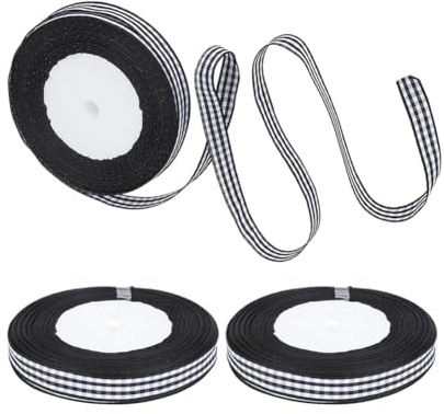 Tiiyee Gingham Ribbon, 3 Rollen schwarz weiß kariertes Band Polyester kariert Wickelband Geschenkband DIY Handwerk Kranz Party Dekorationen für Schleifen Nähen Geschenkverpackung Hochzeit Brautparty
