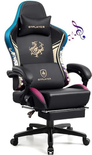 GTPLAYER Gaming Chair with Bluetooth Speakers and Footrest, Ergonomic Computer Chair Heavy Duty High Back Lumbar Support Home Office Chair (Black)