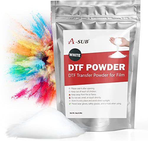A-SUB Poudre de transfert DTF, 1 kg de poudre de transfert blanche, colle thermofusible pour sublimation, fonctionne avec film DTF et imprimante pour impression numérique sur n'importe quelle couleur