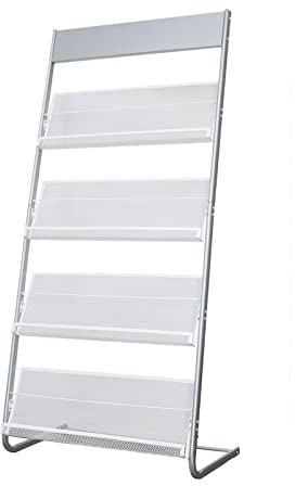 Vmsiuory Floor Standing Magazine Rack, 4 Tier Document Display Rack, Suitable for Exhibitions Libraries Waiting Rooms Shopping Malls (Silver)