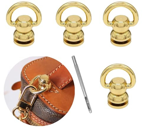 FANNAS 4 Stück Messingbolzen Nieten D Ringnieten Nagel Chicago Bolzenschraube mit 1 Stück Locher,360° Drehbarer D Ring Umrüstsatz,für Lederhandwerk DIY und Dekoratives Gepäckl, Handtaschen, Gürte