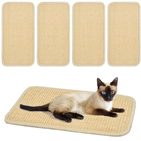 Aemygo 5 Pcs Cat Scratcher Mat, 15.7X 8 Inch Sisal Cat Scratching Pad with Adhesive Loop Tape, Natural Scratch Pad Rug for Cat Grinding Claws Nails Furniture Protector for Sofa Chair Couch