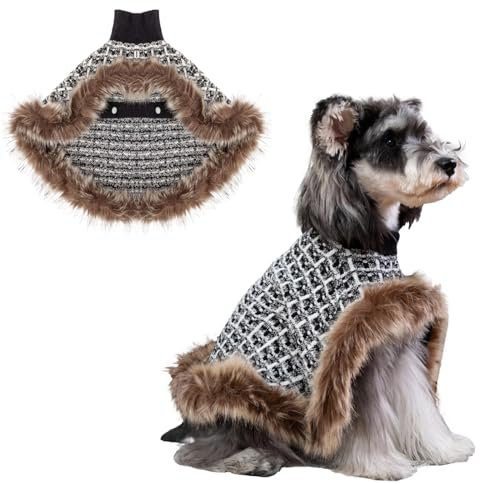 UNIPUP Dog Sweater Cloak, Pearl Cotton Bouclé Yarn Puppy Sweater, Cold Weather Coat Knitwear for Small Dogs, Classic Turtleneck Thick Dog Clothes with Thick Fluff DS95L