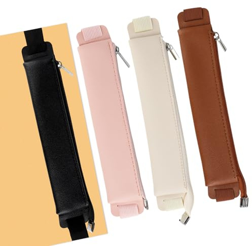 RVLZKCPG 4 Stück Notizbuch Stifthalter Stifteetui PU Leder Federmappe Klein mit Gummiband Federmäppchen Tragbar Mäppchen Stiftschlaufe Stiftetui für Tagebuch Planer Bleistift Einen Füller Linesal