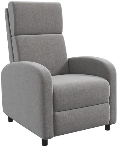 HOMCOM Sillón Relax Reclinable Manual Sillón Relax Tapizado en Lino Sintético con Reposapiés Respaldo Alto Carga 120 kg Butaca Reclinable para Dormitorio Oficina Gris