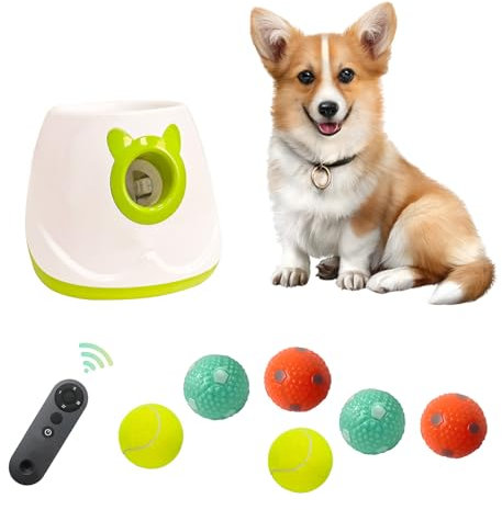 ptlsy Automatischer Hundeballwerfer, interaktiver Welpen-Haustierball, Indoor-Wurfmaschine für kleine und mittelgroße Hunde, 3 Bälle enthalten (5,1 cm) (Weiß 2, Fernbedienung)