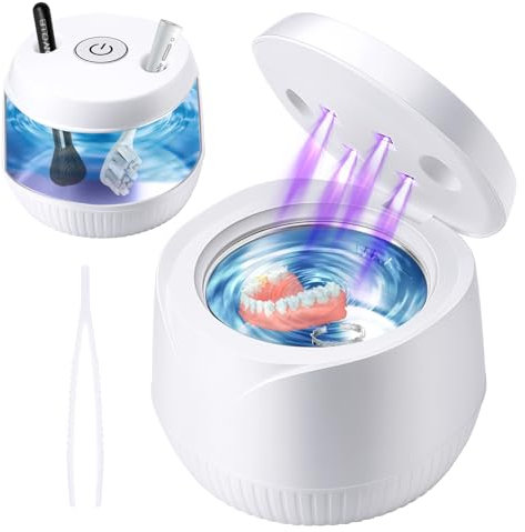 Coikes Nettoyeur Ultrasonique UV Pour Prothèses Dentaires Aligneurs Gouttières De Blanchiment Tête De 45 kHz 200ML Machine À Nettoyer Les Bijoux Pour Tous Les Appareils Dentaires (A-Blanc)