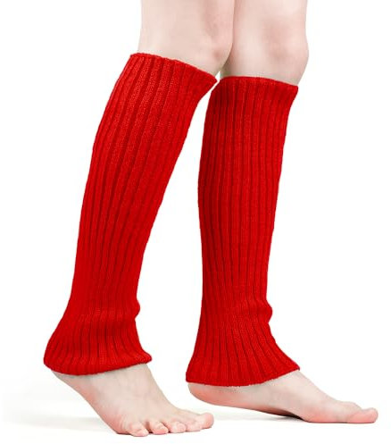 Beinwärmer, Weich 80er Jahre Beinwärmer Mode Gerippte Beinwärmer Elastisch Beinwärmer Mädchen 80er Jahre für Cosplay Kostüm Weihnachten Party Sport Yoga (Rot)