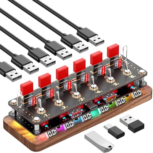 FEIFANZHE Power Watt Display Wireless Voice Control 6 ports USB3.2 Hub 10 Gbps Commutateur indépendant, répartiteur USB de type C, boîtier de clé USB, boîte de rangement pour carte SD/TF, cadeaux