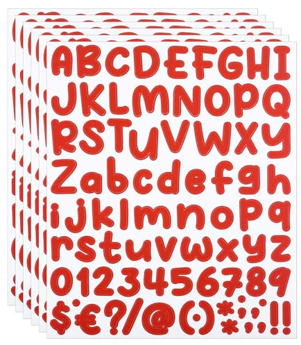 PATIKIL 6 Hojas de Autoadhesivos DIY en Mayúsculas Letras y Números Rojo | Adhesivos de Vinilo, para Buzón Ventana de Oficina Caja de Regalo Decoración de Scrapbook