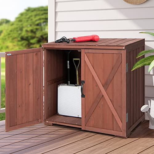 RELAX4LIFE Abri de Rangement en Bois 77CM, Meuble de Rangement d'Outils en Bois de Sapin avec Espace Spacieux et Comptoir, Armoire de Rangement d'Outils pour Cour, Jardin, Porche, Assemblage Facile