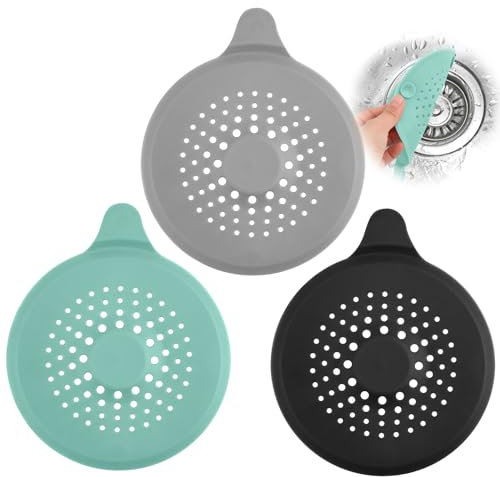 3Pcs Silicone Attrape Cheveux Douche, RISVOWO Protection de Drain avec Ventouse, Universel Filtre À Cheveux, Filtre Evier pour Salle de Bain, Baignoire, Cuisine