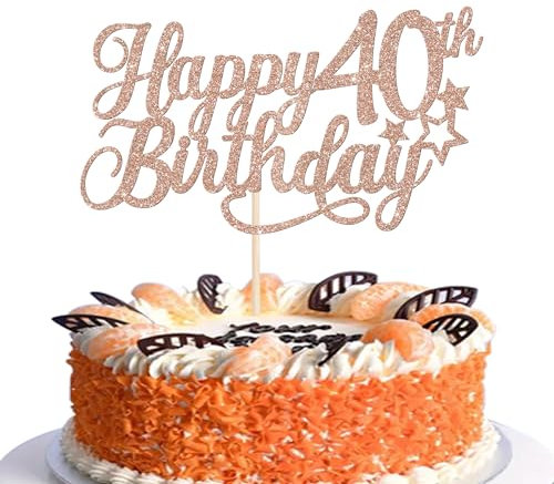 SYKYCTCY 1 Pack Happy 40th Birthday Cake Topper Glitter Little Star Cheers to 40 Cake Pick 40 Fabulous Cake Decorations for 40th Birthday Anniversary Theme Party Supplies Rosegold