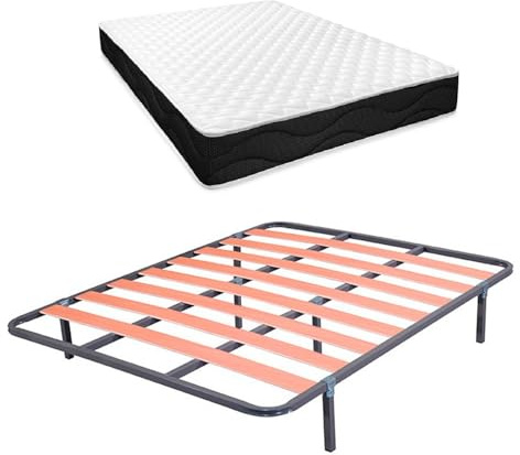 amuéblate online - Letto completo con materasso Venus reversibile + rete a doghe Basic con 6 gambe morsetto, 150 x 190 cm