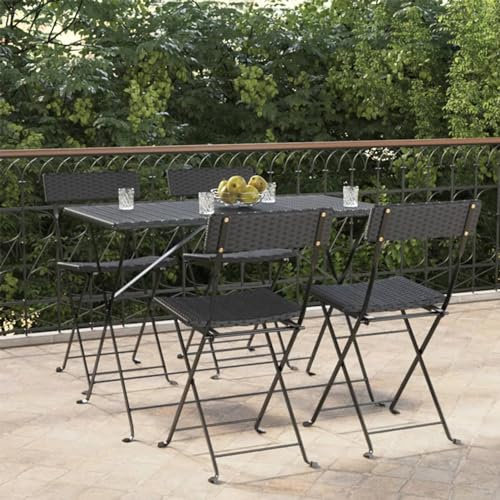 ShGaxin Bistrostühle 4 STK. Klappbar, Gartenstühle, Balkonstuhl, Balkon Stuhl, Garten Stühle, Terrassenstuhl, Stühle Für Draußen, Schwarz Poly Rattan und Stahl