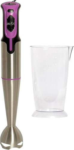 Batidora de mano 700w con 2 velocidades, cuchillas de acero inoxidable, brazo resistente y vaso medidor 800ml. Elección perfecta para resultados eficientes y precisos en todas tus recetas (Morado)