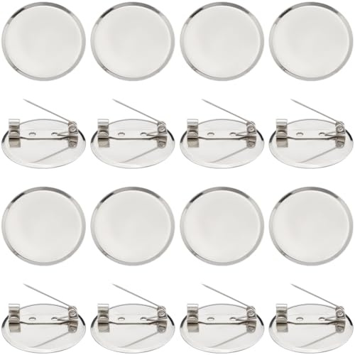 SUNNYCLUE 50 Stück 30mm Broschenfassung Für Cabochon Blanke Lünettenschale Brosche Flache Runde Verschlüsse Aus Silberfarbenem Metall Anstecknadel Scheibenbasispad Mit Sicherheitsverriegelung Cabochon