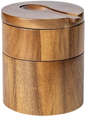 Boîte à sel en bois, récipient à sel en bois, Boîte à sel de mer Cuillère intégrée, Bol de cave à sel, porte-sel de cuisine, garde-sel rond pour assaisonnement au poivre, sel de bain, sel de mer