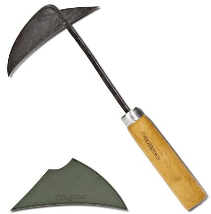 Toolgather Triangle Homi Hand Hoe - Traditional Handmade Korean Garden Tool for Weeding Digging & Planting with Forged Steel Blade & Chestnut and Acacia Wood Handle