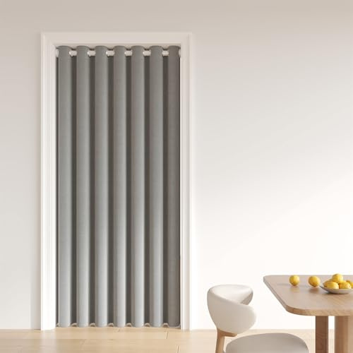 Heavyoff Thermovorhang Kälteschutz Türvorhang Blickdicht 1 Stück Verdunkelungsvorhang Tür Gardinen mit Ösen Vorhänge Wohnzimmer Raumteiler, Grau, W47 x L79