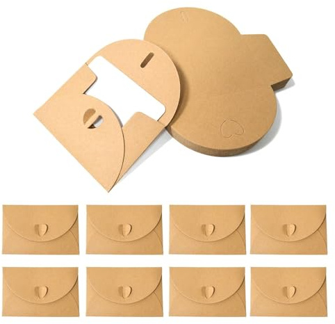 Fenglin-joy 40 Pièces Enveloppes en Papier Kraft avec avec 40 cartes vierges, Mini Enveloppe Papier Kraft Enveloppes avec fermeture en forme de cœur pour cartes cadeaux, invitations