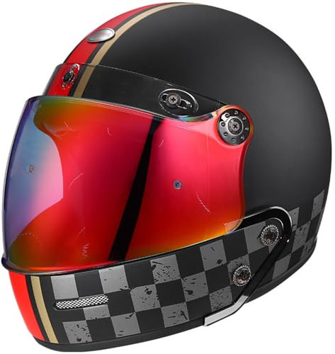 Vintage Vollhelm Integralhelm Motorradhelm mit DOTECE-Zugelassener Motorradhelm, Moto-Integralhelm Für Männer Und Frauen Scooter Retro Classic Crash Racing Touring Helm 13,XL=61~62cm