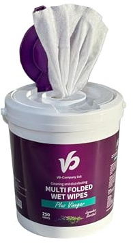 VB-Company Vinegar Cleaning Wipes – Lavender Scent – 250 Wipes Bucket – Surface Cleaner for Kitchen, Bathroom, Carpets & Tiles – Removes Grease, Mould & Stains – No Vinegar Smell