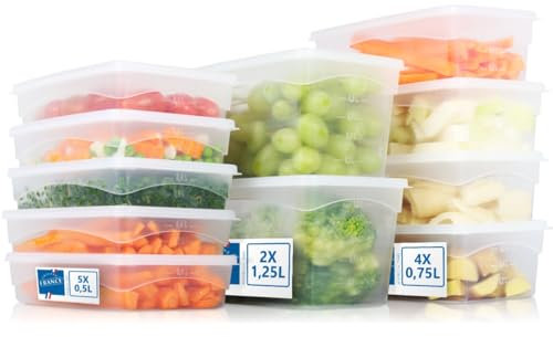 Stimo Vorratsdosen Sets Gefrierdosen Frischhaltedose Kunststoff mit Deckel für Gefrierschrank Mikrowelle Geschirrspüler (5x 0,5L+4x 0,75L+2x 1,25L)