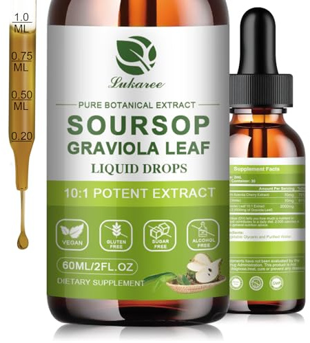 Lukaree Pure Soursop Graviola Leaf Extract for Immunity, Gut Health & Natural Energy Support – Soursop Bitters Liquid with Cold Extract – Vegan | Gluten-Free | 2 Fl Oz