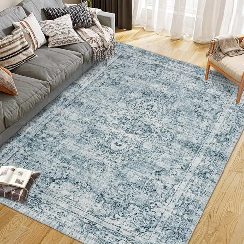 CIBTYHOH Kurzflor Bereich Teppich Wohnzimmer Boho Waschbarer Teppich Schlafzimmer 200 * 290cm Vintage Carpet für Esszimmer Büro(Blau)