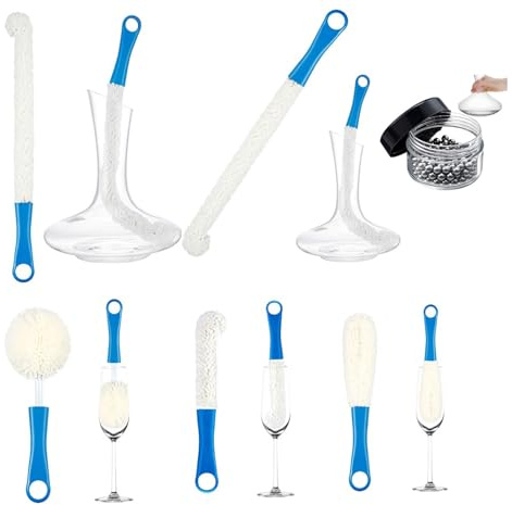 Juego de 6 cepillos de limpieza para decantador, decantador de copas de vino, juego de cepillos flexibles para botellas con cuentas de limpieza, herramientas domésticas para copas de botellas, vasos y