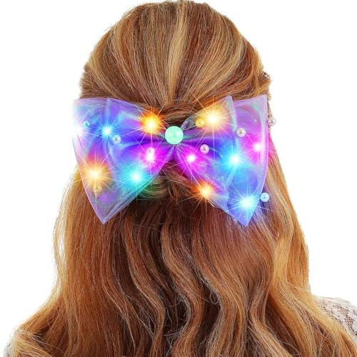 Reaky Leuchtende Haarspange mit LED-Schleifenclips, Perlen-Haarspangen, Haarschmuck für Frauen (Purple)