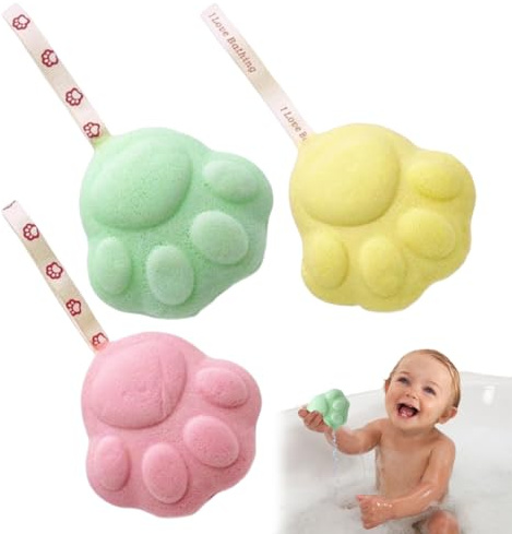 CULEO Linge et gants de toilette,3 pièces de boules de bain et d'éponges pour bébé adaptées au bain des enfants et au lavage du visage de bébé