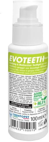 TRENTOPET EvoTeeth Dentifricio spraygel per cani | Rinfresca l’alito, Lenisce le gengive irritate, Contrasta i batteri del cavo orale che sono causa di placca e tartaro | Ingredienti Naturali | 100 ml